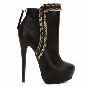 bebe Oliviaa Chain Zipper Boots Black High Heel 7